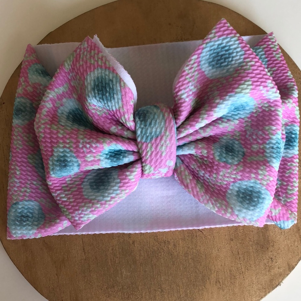 Pink and agua roses Headwrap bow